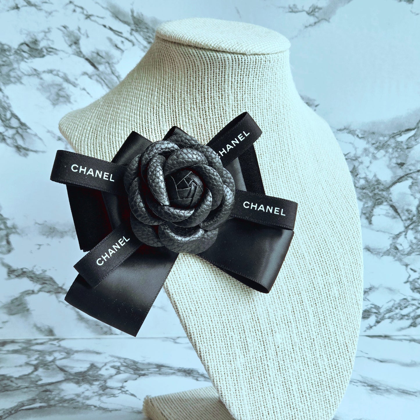 VELVET AND SATIN BLACK CAMELLIA FLOWER BOW BROOCH