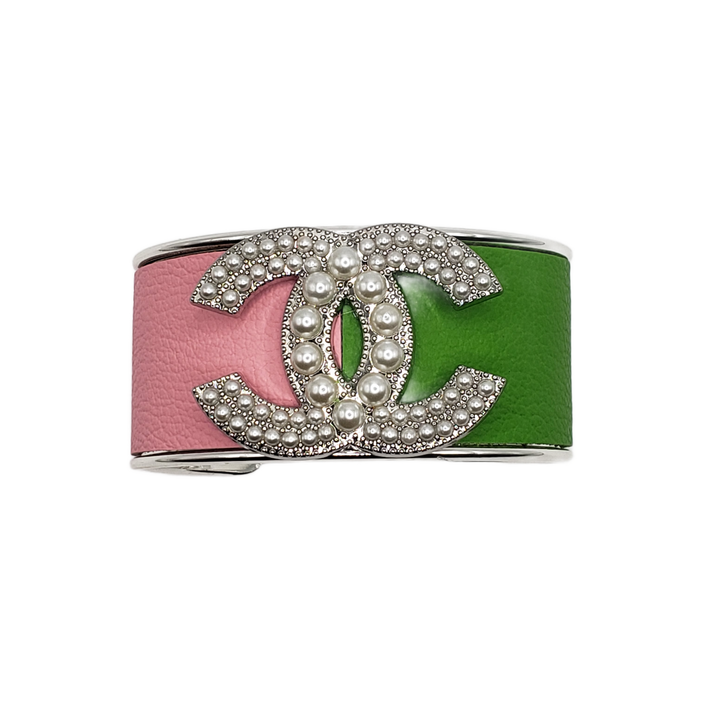 PINK AND GREEN SILVER CC CUFF BRACELET