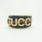 BLACK GUCCI INSPIRED GOLD LETTER CUFF BRACELET WITH RED & GREEN RIBBON