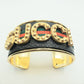 BLACK GUCCI INSPIRED GOLD LETTER CUFF BRACELET WITH RED & GREEN RIBBON