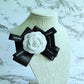 VELVET AND SATIN WHITE CAMELLIA FLOWER BOW BROOCH