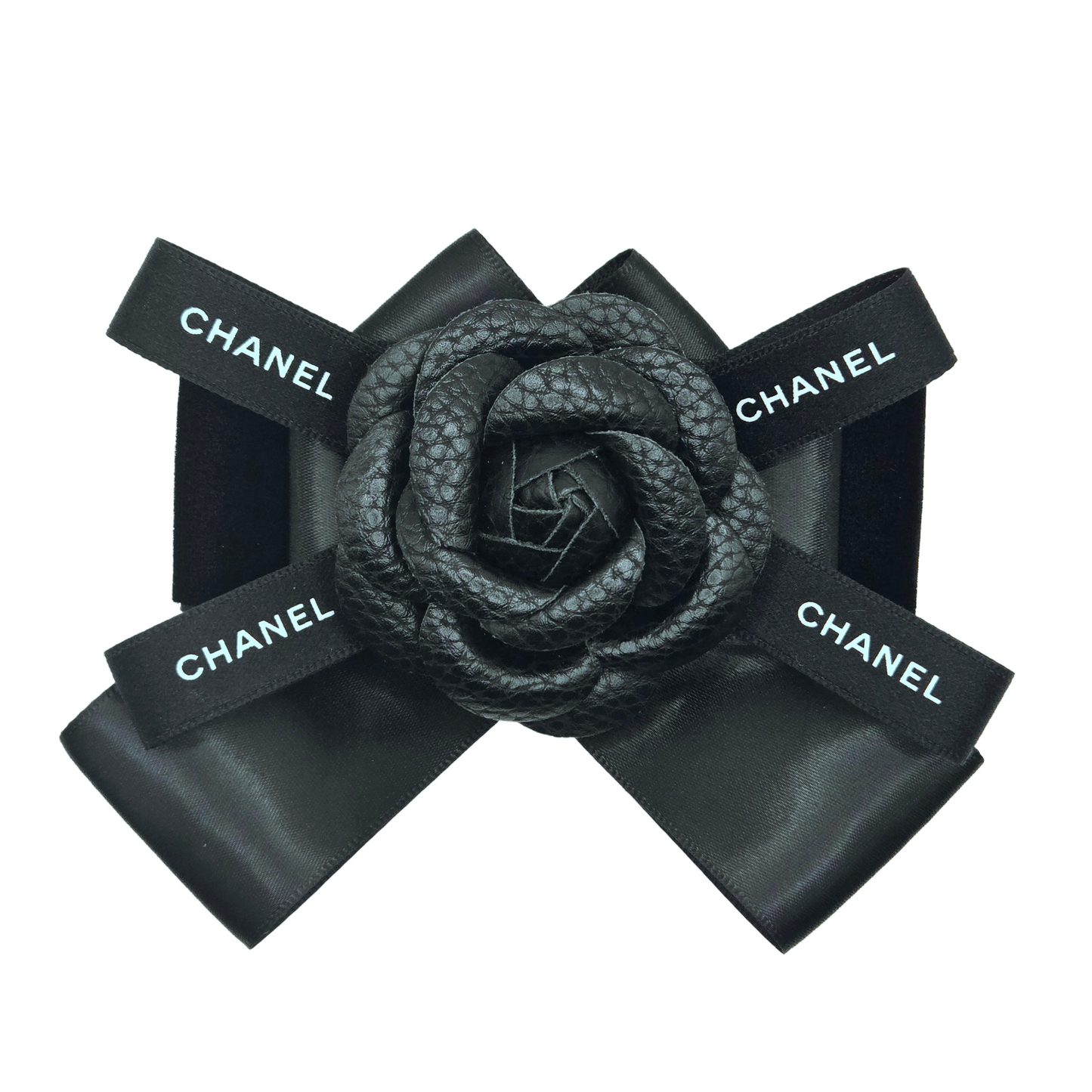 VELVET AND SATIN BLACK CAMELLIA FLOWER BOW BROOCH