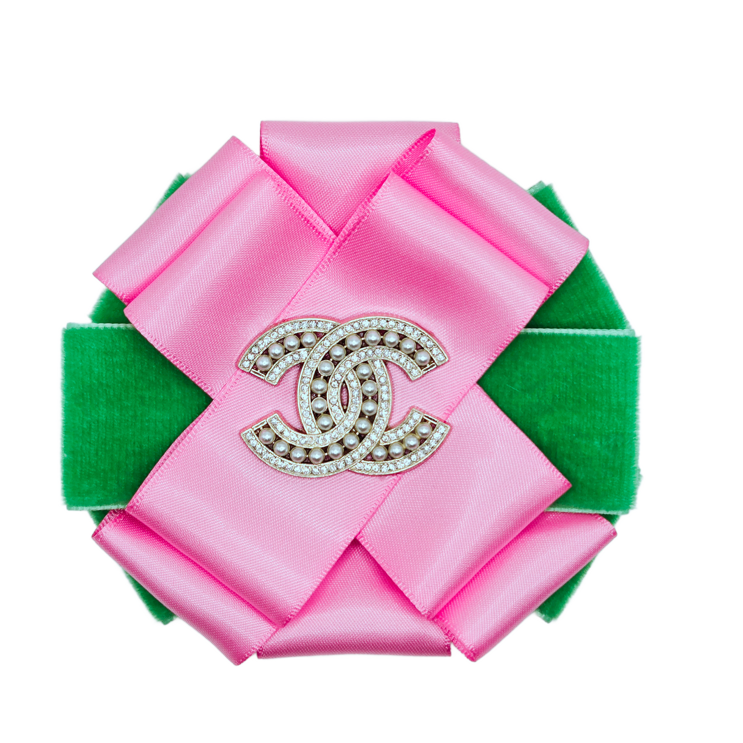 PINK AND GREEN VELVET AND SATIN FLOWER BROOCH - CC
