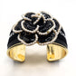 CHANEL BLACK CAMELLIA FLOWER RIBBON CUFF BRACELET