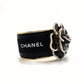 CHANEL BLACK CAMELLIA FLOWER RIBBON CUFF BRACELET