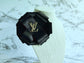 BLACK VELVET AND SATIN RIBBON FLOWER BROOCH - LV