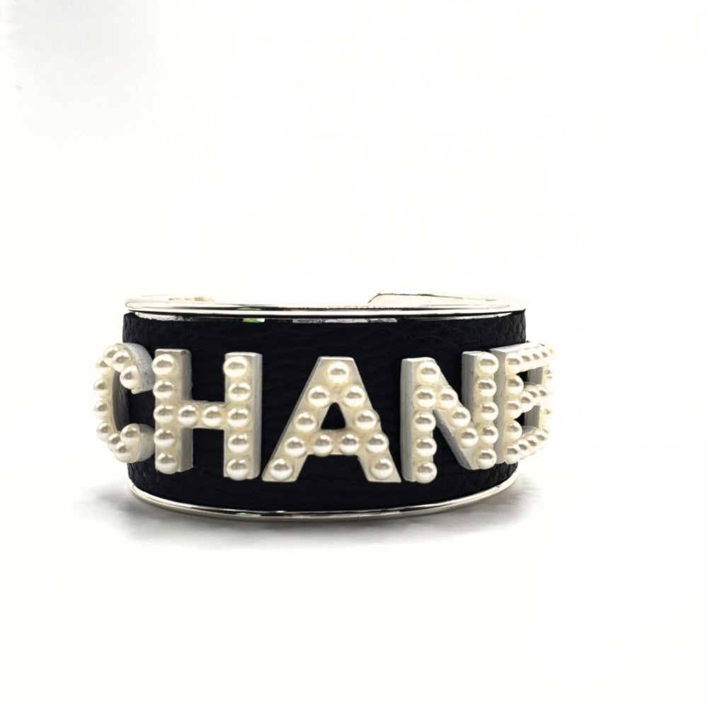 CHANEL INSPIRED PEARL LETTER CUFF BRACELET