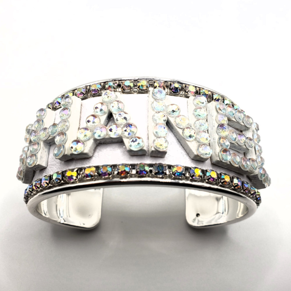 CHANEL INSPIRED AB RHINESTONE LETTER CUFF BRACELET