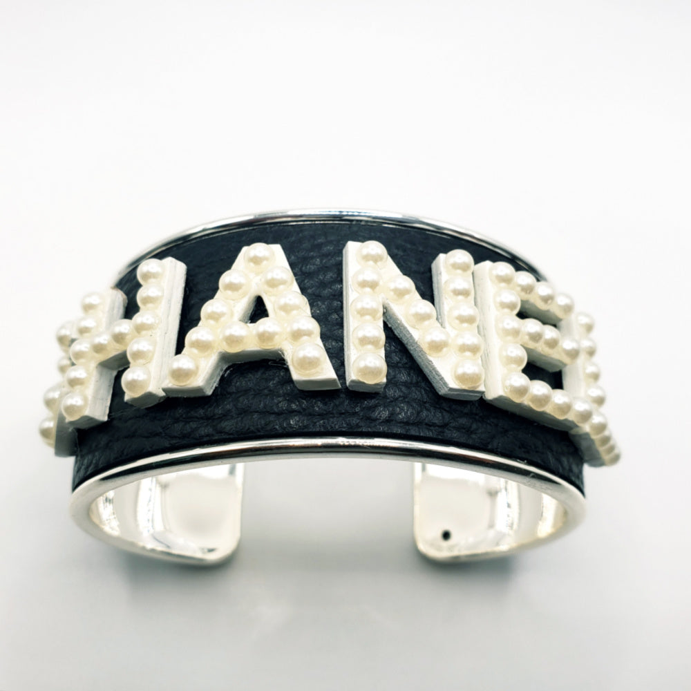 CHANEL INSPIRED PEARL LETTER CUFF BRACELET