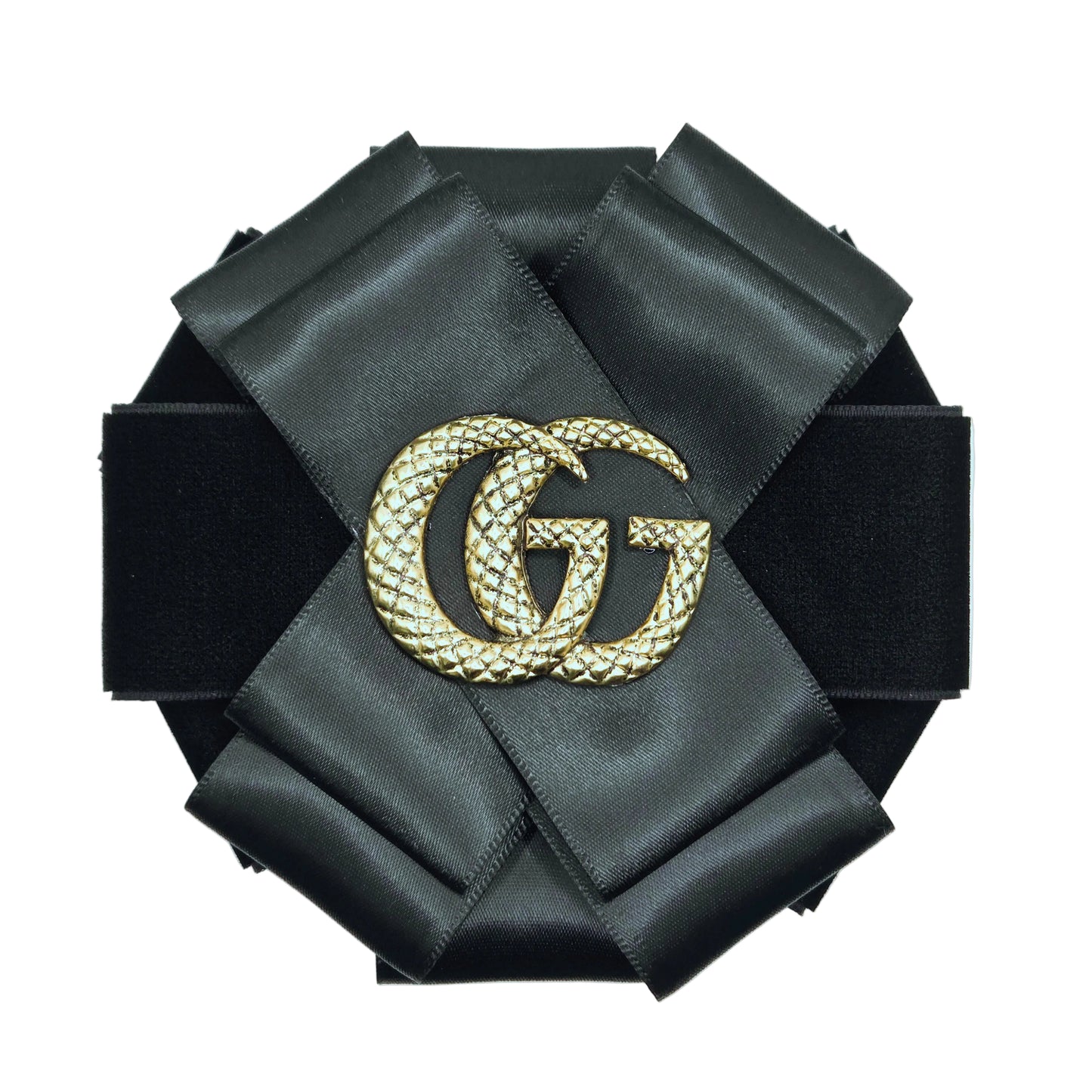 BLACK VELVET AND SATIN RIBBON FLOWER BROOCH - GG