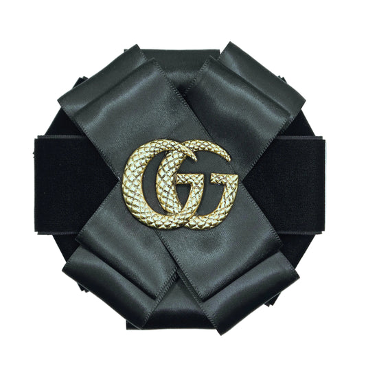 BLACK VELVET AND SATIN RIBBON FLOWER BROOCH - GG
