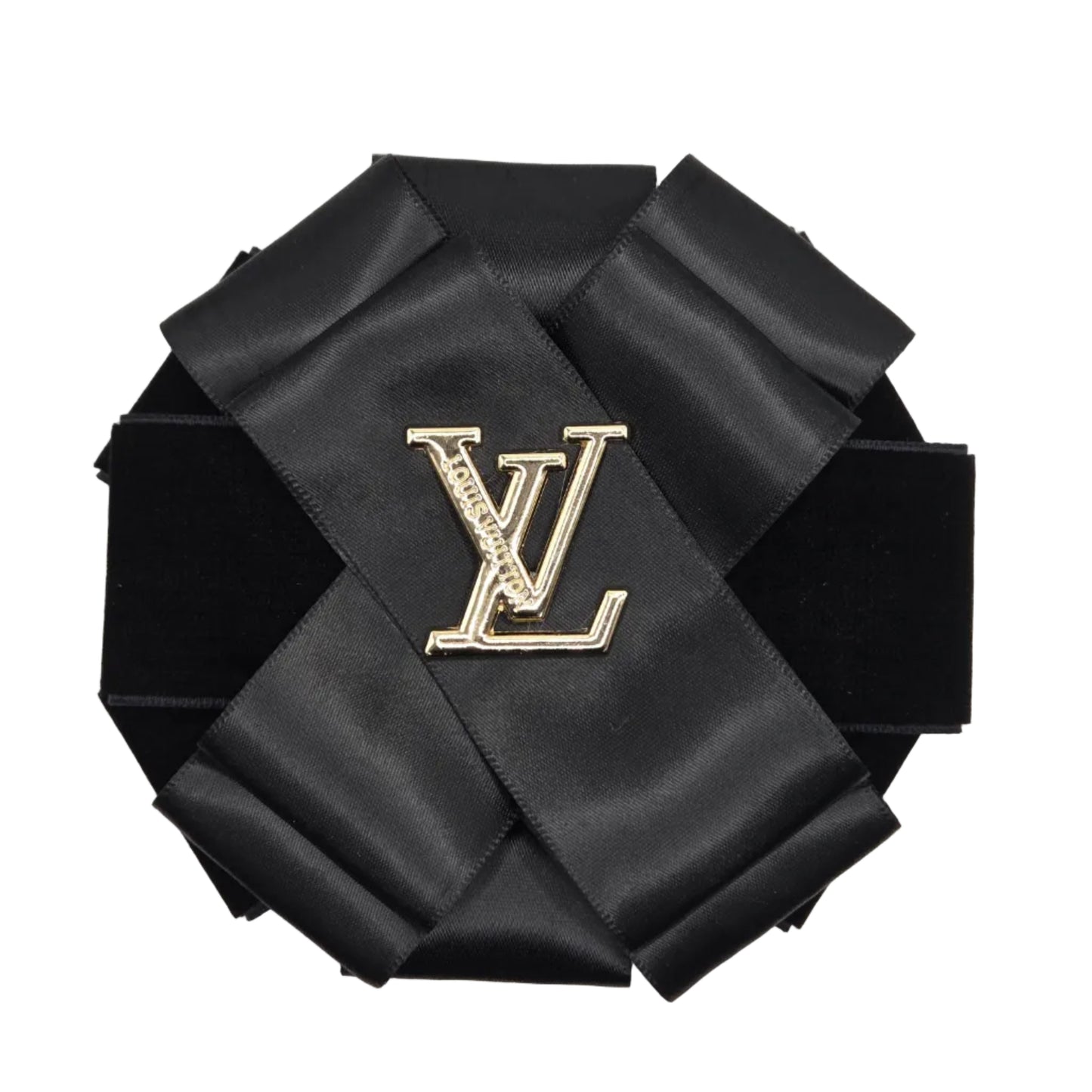 BLACK VELVET AND SATIN RIBBON FLOWER BROOCH - LV
