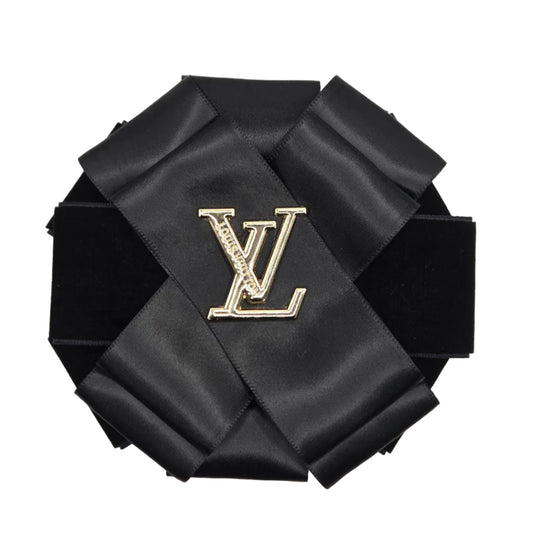BLACK VELVET AND SATIN RIBBON FLOWER BROOCH - LV