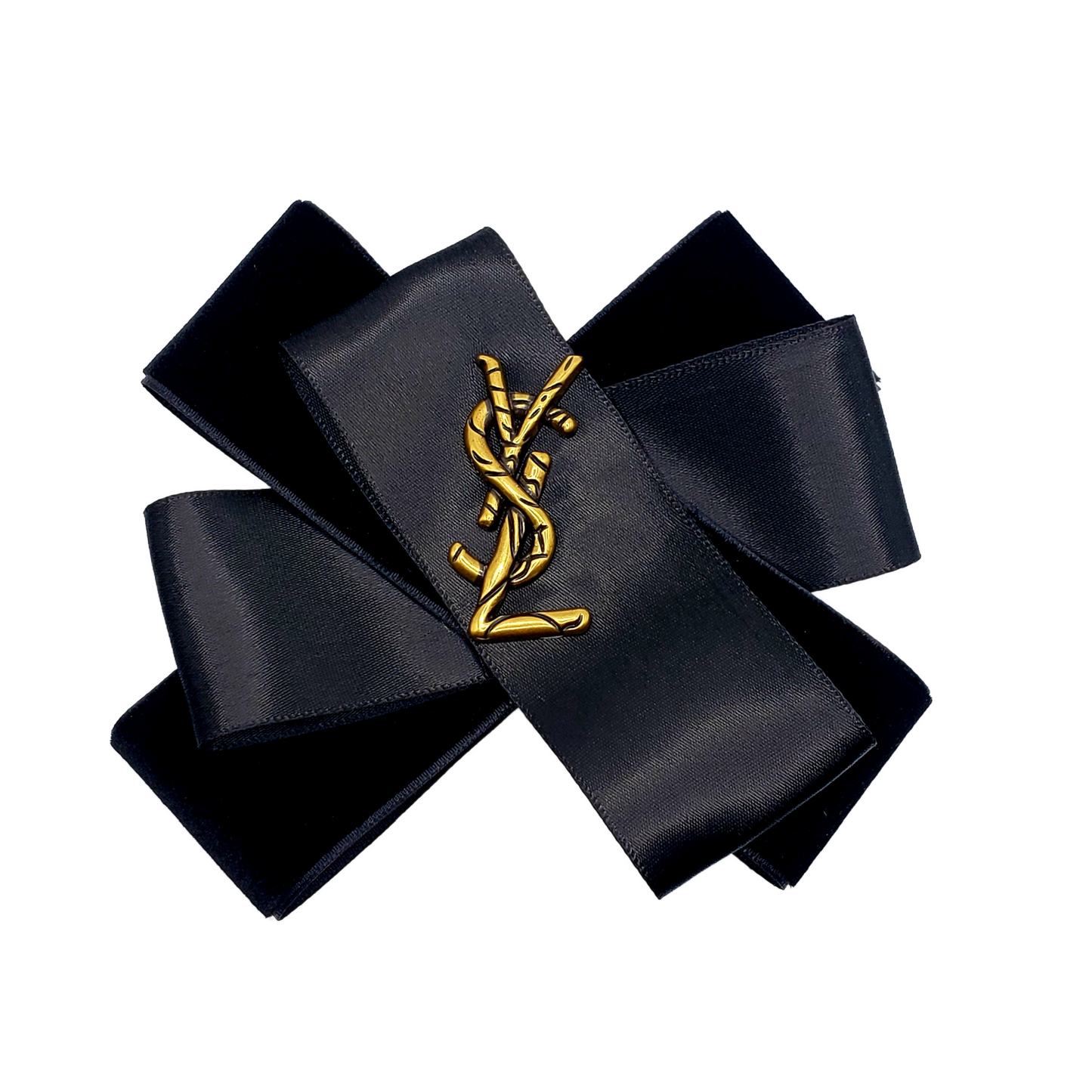 SIGNATURE BLACK VELVET AND SATIN SWIRL BROOCH - YSL