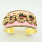 PINK GUCCI INSPIRED GOLD LETTER CUFF BRACELET WITH RED & GREEN RIBBON