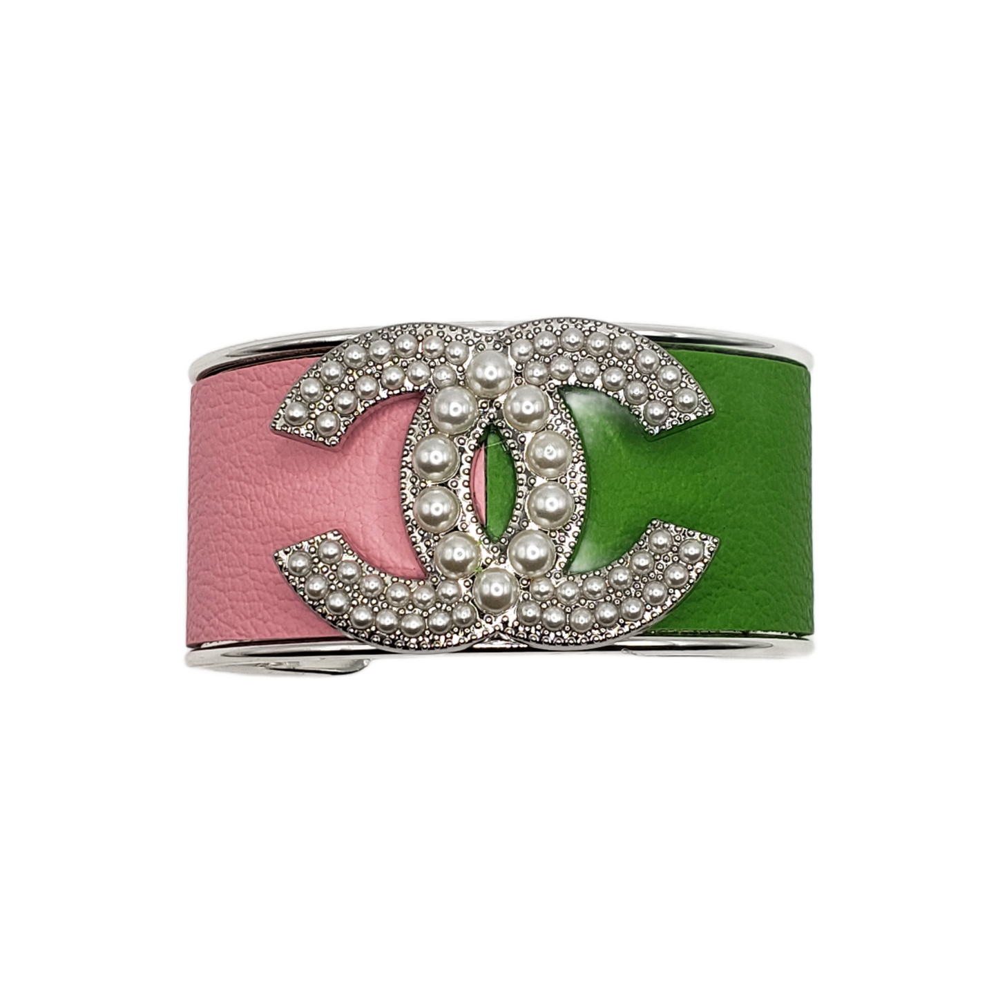 PINK AND GREEN CC CUFF BRACELET - SILVER