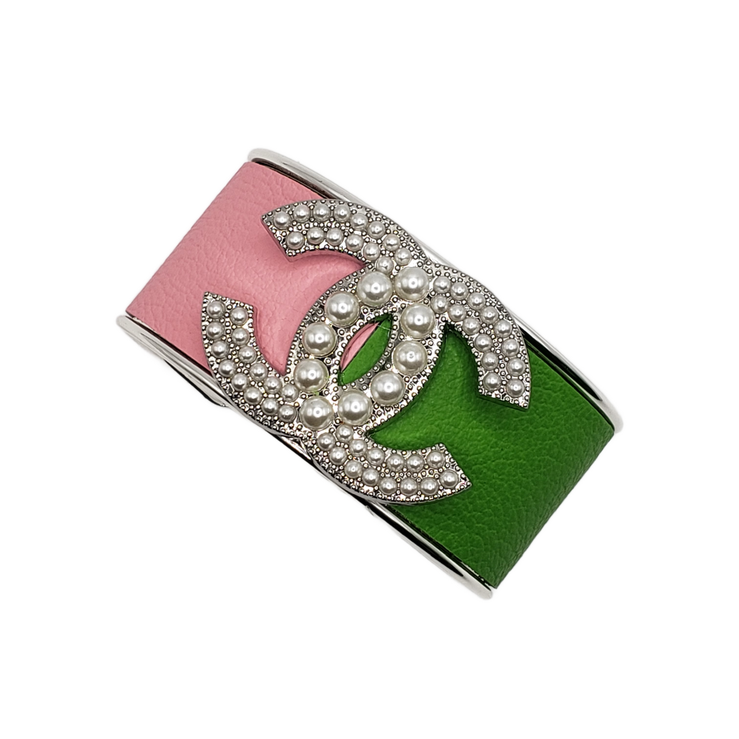 PINK AND GREEN CC CUFF BRACELET - SILVER