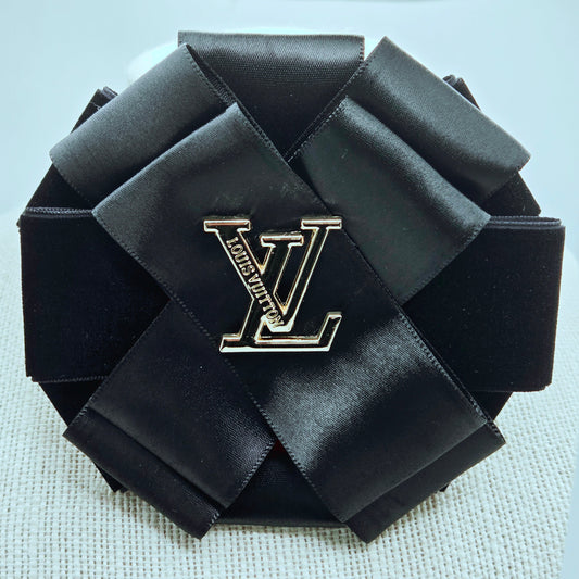 BLACK VELVET AND SATIN RIBBON FLOWER BROOCH - LV